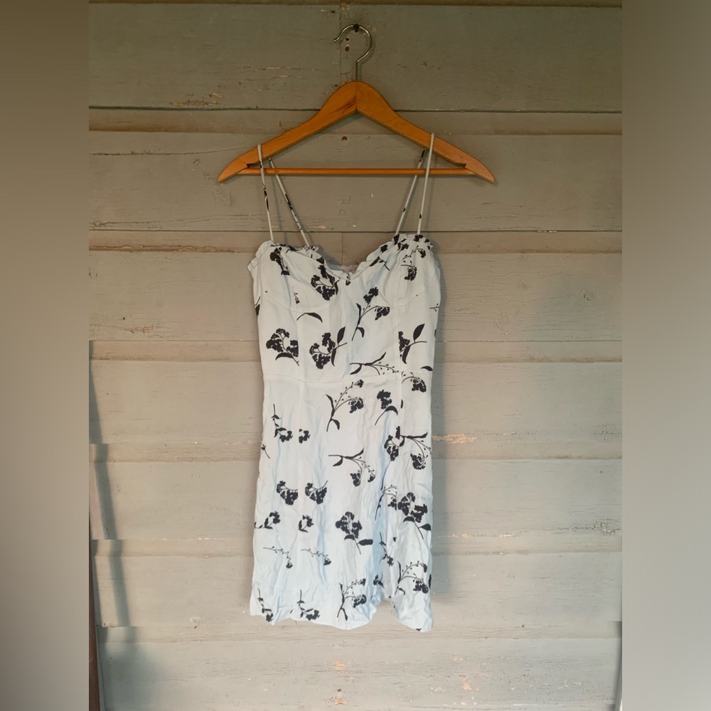 Aritzia Wilfred Fable Heatwave Blue Floral Bustier Style Mini Dress